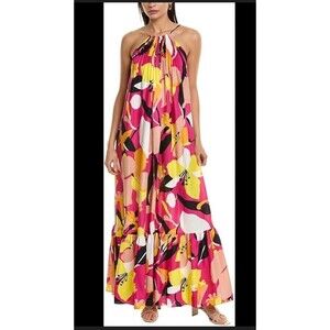 Ted Baker Abstract Print Pleated Halter Maxi Dress Size 2 NWT